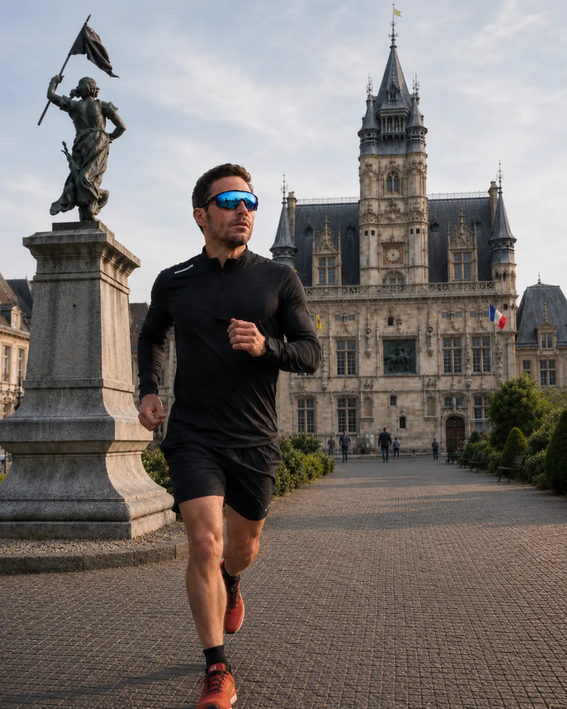 Homme avec des lunettes de sport faisant du running à Compiègne
